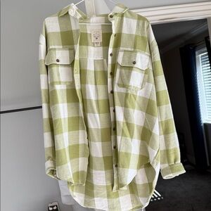 Billabong Green and White Checkered Button-Up Shirt
